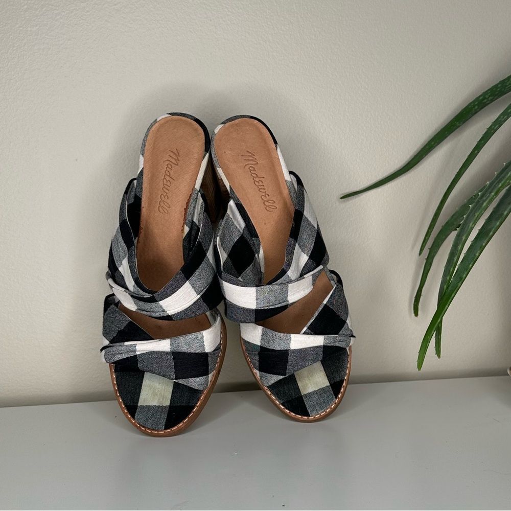 Madewell Alexandria Gingham Block Heel Sandals Twist Strap Black White Mule 7.5 - Picture 7 of 14